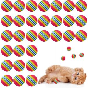 Letnerny-30 Pi&egrave;ces Balle En Mousse Pour Chat, 3,5cm Petite Balle Pour Chat Rainbow, Cat Toy Ball En Mousse, Petit Rainbow Jouet Balles En Eva Pour Int&eacute;rieur Ext&eacute;rieur Animal Chase Training - Neuf