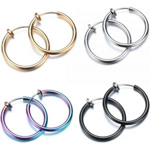 Meimie-4 Paires De Clips D¿Oreilles À Ressort Non Percés,Boucles D¿Oreilles Cerceaux,Clips D¿Oreilles Non Percés,Boucles D¿Oreilles En Acier Inoxydable,Boucles D¿Oreilles Hypoallergéniques,4 Couleurs - Neuf