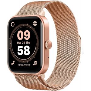 Smarty2.0 - Smartwatch Sw038e - Couleur Rose - Assistant Vocal Alexa Int&eacute;gr&eacute;, Appels Bluetooth, 14 Modes Sports, &Eacute;cran 1,8"" - Bracelet En M&eacute;tal - Dimensions 46,5 X 40,5 X 13 Mm, Rose, Standa[Z1828] - Neuf