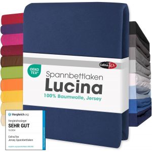 Lucina Drap-Housse Surmatelas Housse Lit Sommier Tapissier Coton 140x200-160x200 Cm Bleu Fonc&eacute; - Neuf