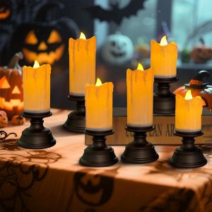 Jgd-Bougies Led Halloween Flammes Vacillantes Lot De 6,D&eacute;coration De Table &Eacute;teintes Pour Int&eacute;rieur/Ext&eacute;rieur,Guirlande Lumineuse Orange Pour F&ecirc;te, Automne, Thanksgiving Et No&euml;le - Neuf
