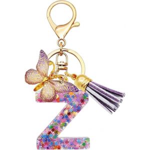 Kal-Porte-Cl&eacute;s Initiales Pour Filles Et Femmes, Rose, Violet, Flocon De Neige, Paillettes, Gouttes De Cristal, Jolis Papillons, D&eacute;coration De Cartable, Cl&eacute;s De Voiture, De Sac, Lettres - Neuf