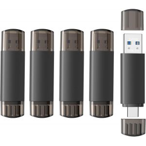 Lot De 5 Cl&eacute;s Usb 32 Go &Agrave; Double Interface Usb-A Et Usb-C 3.0, Compatible Avec Android, T&eacute;l&eacute;phone Et Pc Pour Stockage De Donn&eacute;es, Phototech, Pour Stockage Externe Du T&eacute;l&eacute;phone, Noir - Neuf