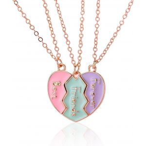 Kal-Bff Collier Pour 3, C?ur Brisé Broderie Magnétique Meilleur Ami Pendentif Collier Pour Femmes Amitié Bijoux Cadeau, Multicolore, L - Neuf