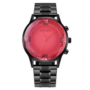 Montre Analogique A Quartz Pour Femme, Bracelet En Alliage, Grand Cadran Rond (Cadran Rouge) - Neuf