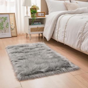 Eryi-Peau De Mouton Synthétique,Cozy Sensation Comme Véritable Laine Tapis En Fourrure Synthétique, Man-Made Luxe Laine Tapis De Canapé Coussin (60x90cm, Gris) - Neuf