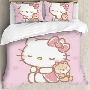 Housse De Couette Dessin Anime Rose Hello Cat Kitty, Parure De Lit Pour Enfant, Style Kawaii, Jolie Housse De Couette, Couvre-Lit R&eacute;versible Et Doux, D&eacute;coration De Chambre - Neuf