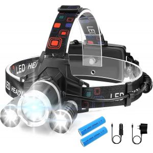 Lampe Frontale Rechargeable Led, 6000lm Torche Frontale Led Ultra Puissante Avec 4 Modes D'&eacute;clairage, &Eacute;tanche Ipx4, Portable Lampe Frontale Avec Lumi&egrave;re Rouge Pour P&ecirc;che/Camping/Randonn&eacute;e - Neuf