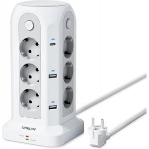 Multiprise Avec Interrupteur, 18 En 1 Multi Prise Avec 6 Usb, 12 Prise Tour Multiprise Parafoudre Et Surtension Avec Rallonge 2M, - Neuf