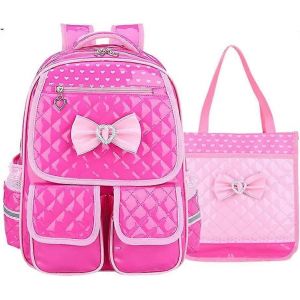 Paquet de 2 mignon noeud imprimé sac à dos ensemble fille sac d'école petite rose rouge - Neuf