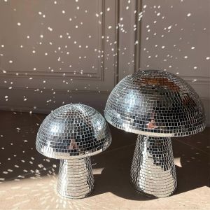 Boule disco de champignon,ornement de champignon réfléchissant en argent pour la fête,la chambre,la décoration de table - Neuf