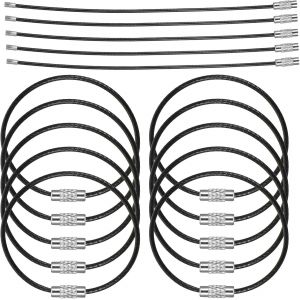 KAL-Lot De 25 Porte-Cl&eacute;s En Fil De Fer - C&acirc;ble De 15 Cm - En Acier Inoxydable - Grand Anneau En M&eacute;tal - Pour La Randonn&eacute;e, Les Bagages Et La Randonn&eacute;e - Neuf