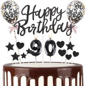 ERYI-Décorations Noires Pour 90E Anniversaire, Bougies Noires En Forme De Chiffre 90, Ballons Et Ballons Pour Filles, Garçons, Femmes Et Hommes - Neuf
