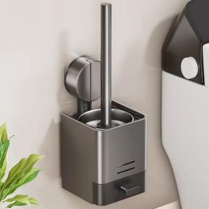 KAL-Brosse Murale Pour Cuvette De Toilette À Ventouse, Brosses De Nettoyage Et Support, Aluminium + Abs, Outils De Nettoyage De Toilettes 2 En 1 Pour Produits De Nettoyage De Salle De Bain, Accessoir - Neuf