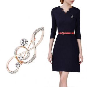 Strass Note De Musique Femme Écharpe Broche Clé De Sol Épingle Bijoux - Neuf