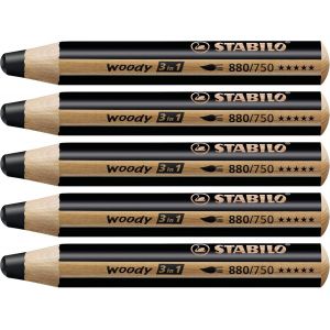 Gjfty-Woody 3in1 - Crayon De Couleur - Lot X 5 Crayons De Coloriage - Noir De Bougie - Neuf