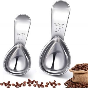 Lot de 2 cuillères à café en acier inoxydable avec manche court et épais-Cuillères doseuses pour café de 15 ml et 30 ml-Cuillères doseuses pour servir du café,du thé en vrac,du sucre,de - Neuf