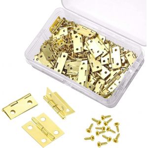 Lot de 50 Mini Charni&egrave;res en Laiton pour Bricolage avec 200 Vis - pour Armoire, Coffre, Bo&icirc;te en Bois, Mod&eacute;lisme - Neuf