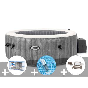 Kit spa gonflable Intex PureSpa Baltik rond Bulles 4 places + 6 filtres + Aspirateur + Kit d'entretien - Neuf