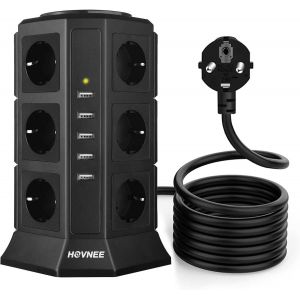 Tour Multiprise, Multi Prises &Eacute;lectriques avec 12 Prises, 5 Ports USB Protection Contre Les Surcharges et Les Surtensions, Ligne en cuivre Pur de 2 m Prise Multi-Ports - Neuf
