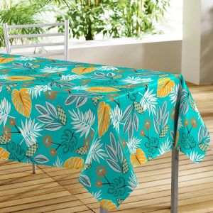 ERYI-Nappe Rectangle (140 X 300 Cm) Lilidae Turquoise, Pvc Imprimé - Neuf