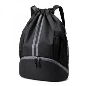 (Noir) Sac à dos à cordon, grand sac de natation, sac de sport étanche avec compartiment à chaussures, sac de sport Oxford unisexe pour voyage, week-end, yoga, plage, 47 x 15 x 32 cm - Neuf