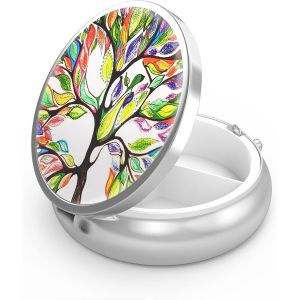Boîte À Pilules À 3 Compartiments,Boîte À Pilules Portable Pour Poche Ou Sac À Main,Boîte À Pilules Décorative En Métal,Organisateur De Vitamines,Cadeau Unique (Arbre De La Vie) - Neuf