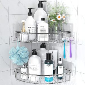 BHHBB-Adhésif Étagère d'angle Serviteurs de Douche Salle-de-Bains Triangulaire pour Rangement Acier Inoxydable sans Percer - Lot De 2 - Neuf