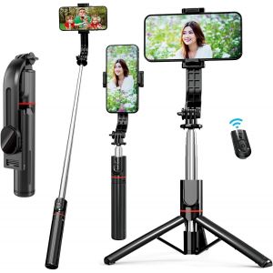KALANKA-Perche &agrave; selfie compatible avec iPhone Samsung, tr&eacute;pied de t&eacute;l&eacute;phone portable pour streamer en direct, perche &agrave; selfie et tr&eacute;pied avec support de t&eacute;l&eacute;phone portable amovible et t&eacute;l&eacute;commande - Neuf