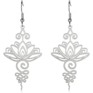 Kal-1 Paire Boucles D'oreilles Suspendues Fleur De Lotus Pour Femmes Charmes De Guérison De Yoga Amulette Symbole Bijoux En Acier Inoxydable Fleur De Lotus Boucles D¿Oreilles De Yoga Bouddha - Neuf