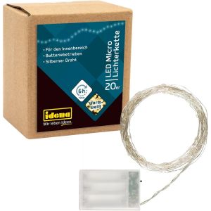 KAL-31118 - Micro-Chaîne Lumineuse À 20 Led En Blanc Chaud, Avec Minuterie De 6 Heures, Fonctionnant Sur Piles, Pour Les Fêtes, Noël, La Décoration, Le Mariage, Comme Lumière D'Ambiance - Neuf