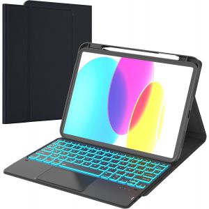 Étui Clavier Pour Ipad (A16) 11ème Génération 11"" 2025, Ipad 10ème Génération 10.9"" 2022-7 Couleurs Rétroéclairées Avec Pavé Tactile Rechargeable Azerty Français Clavier, Noir - Neuf