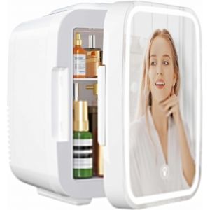 lbgwp60-MiniFrigo Pour Chambre, Frigo Skincare Avec Miroir Led, Petit Frigo De 4L Portable, Thermoelectrique Chauffe & Refroidisseur 220V Ac / 12V Dc Pour Voiture, Bureau, Dortoir (Blanc) - Neuf