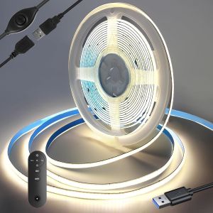 KALANKA-Bande LED COB USB 1 m 5 V (avec contrôleur RF), 4000 K, blanc moyen, 320 LED/M à intensité variable, pour rétroéclairage TV, ordinateur, armoire, chambre à coucher (alimentation exclue) - Neuf