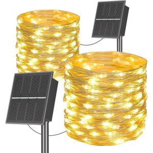 Guirlande Lumineuse Exterieure 2 X 20 M - Total 400 Led Guirlande Lumineuse Solaire &Eacute;tanche 8 Modes - Ip65 &Eacute;tanche -Pour No&euml;l, Ext&eacute;rieur, Balcon, Jardin, F&ecirc;te - Blanc Chaud - Neuf