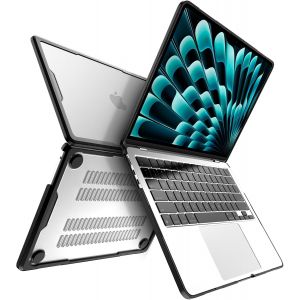 acdsgd-Protection Renforc&eacute;e Coque TPU Compatible avec MacBook Air 13,6 Pouces M2 M3 M4 2022 2024 2025 (A2681 A3113 A3240) Mac 13 Cadre &Eacute;pais Anti-Rupture &Eacute;tui de Rigide -(Bord Noir) Transparent Mat - Neuf