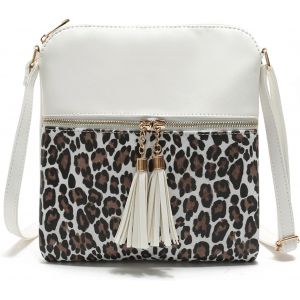 Sac À Main Vintage En Cuir Avec Pompon Pour Femme Motif Léopard, Blanc.[H3900] - Neuf