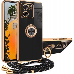 Kalanka-Coque Pour Xiaomi 13t/13t Pro Avec Cordon,Housse Xiaomi 13t/13t Pro Avce Anneau Antichoc Magnétique Étui Avec Collier Silicone Lanyard Case Réglable Téléphone Portable Cover Avce Support - Neuf