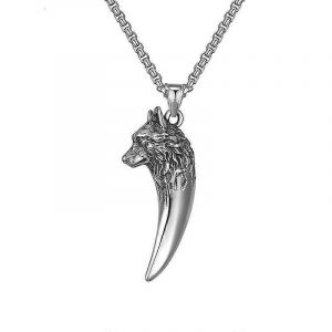 Tête De Loup Vintage En Acier Titane Collier En Acier Inoxydable Collier Pendentif Dent De Loup Mâle - Neuf