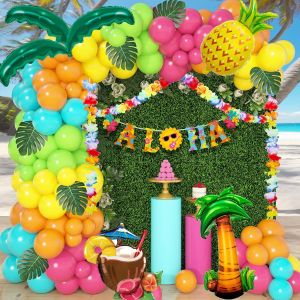 148Pièces Kit Arche Ballon Tropicaux Hawaïen Vert Rose Latex Ballons Enfant Fête Décoration ALOHA Banderole Hawaïen Guirlande Florale Ananas Coco Ballon Plage Extérieur Luau Party Supplies - Neuf