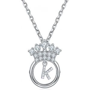 Kal-Chaîne Femme C?urcollier Pendentif 26 Lettres Alphabet Initiales Avec Zirconium,Collier Couronne,Bijoux Lettre Personnalisés Pour Mère Fille Femmes Filles - Neuf