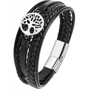Eryi-Bracelet Homme, Bracelet Cuir Pour Hommes, Bracelets Croix Vie Viking Arbre De Vie, Brun Noire Bracelets Crucifixion Homme - Neuf