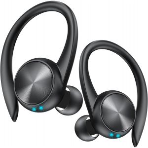 JGD-&Eacute;couteurs Bluetooth, avec &eacute;cran LED Playtime 60 h, Bluetooth 5.3, sans fil, avec 4 micros ENC de r&eacute;duction du bruit, &eacute;couteurs sans fil, avec crochet d'oreille (noir) - Neuf