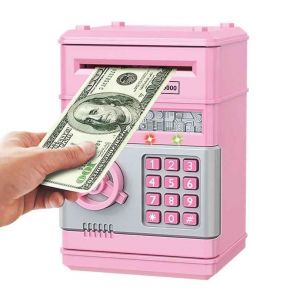 Tirelire créative avec verrouillage automatique par mot de passe,tirelire avec compteur et clé de code,mini pièce de monnaie iko,cadeau pour enfant - Type Rose - Neuf
