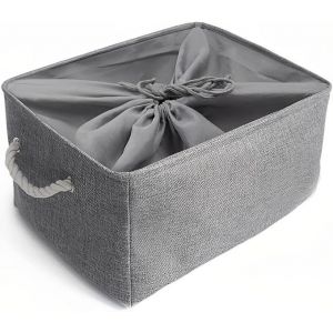 Panier de rangement pliable en toile épaisse lavable avec cordon de serrage, gris XL - Neuf