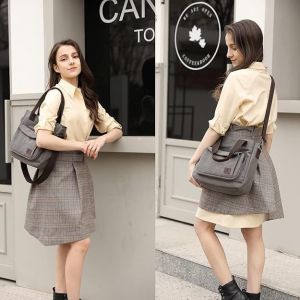 Sac fourre-tout en toile pour femme (bleu), sac à bandoulière vintage en toile, sac de travail multi-poches avec poignée supérieure - Neuf
