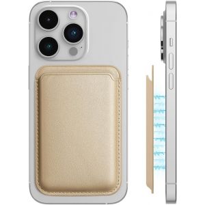 KALANKA-1 pièce Portefeuille magnétique pour iPhone, Porte Carte iphone, Porte-Cartes en PU, Doté d'un porte-cartes et d'un système RFID aimant, Conçu en PU en Cuir Végan, pour Maintien 2 Cartes, or - Neuf