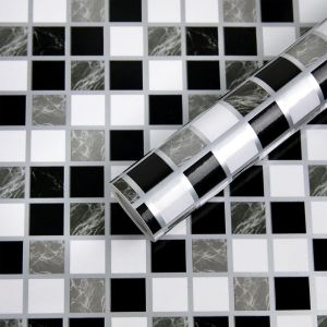 ERYI-Mosaïque Adhésive Carrelage De Marbre Imperméables Pour Salle De Bains Et Cuisine, Noir Et Blanc Rouleau Adhésif Pour Meuble, Carrelage Papier Peint Adhésif Mural 30 X 300Cm - Neuf