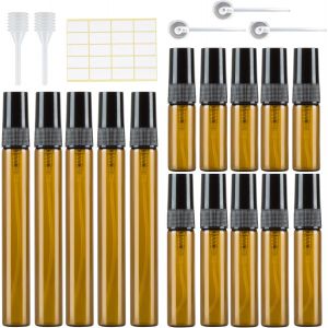 Sansh-Lot De 15 Vaporisateurs De Parfum Ambré Vides En Verre - Petit À Remplir - Mini Poches À Pompe - Rechargeable - Pour Voyage - 3 Ml/5 Ml/10 Ml - Avec Tête De Pressage À Pipettes - Neuf