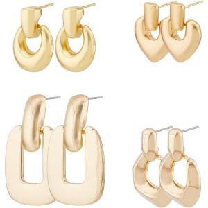 Kal-4 Paire 4 Styles Boucles D'oreilles Pendantes Géométriques Pour Femmes Boucles D'oreilles Pendantes Rétro Or Plusieurs Styles Boucles D'oreilles Rectangulaires C?ur Larme Bijoux Pour Fête - Neuf